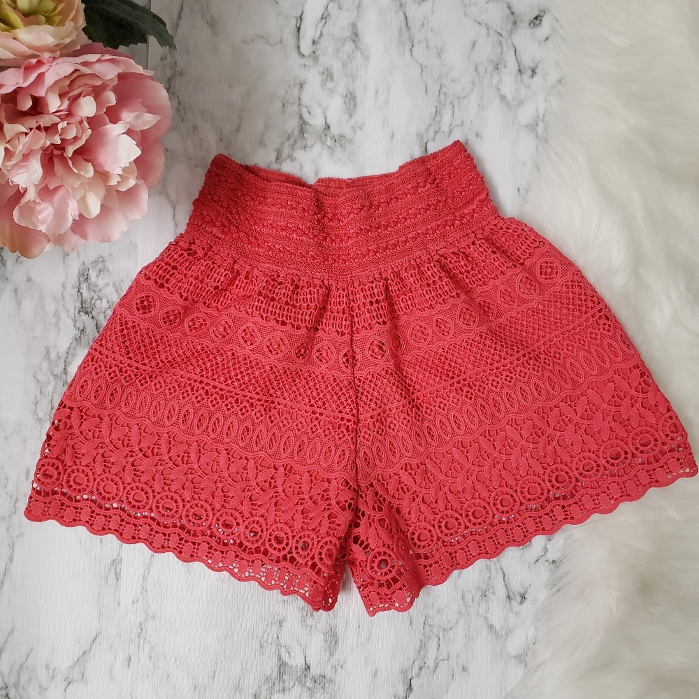 Kathy Lace Orange Pull On Shorts Size Medium